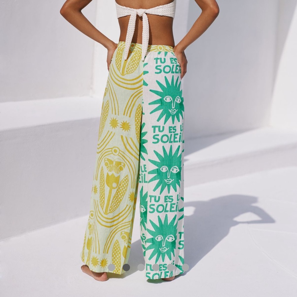 Anthropologie Anisa Graphic Print Pants - Green and Yellow